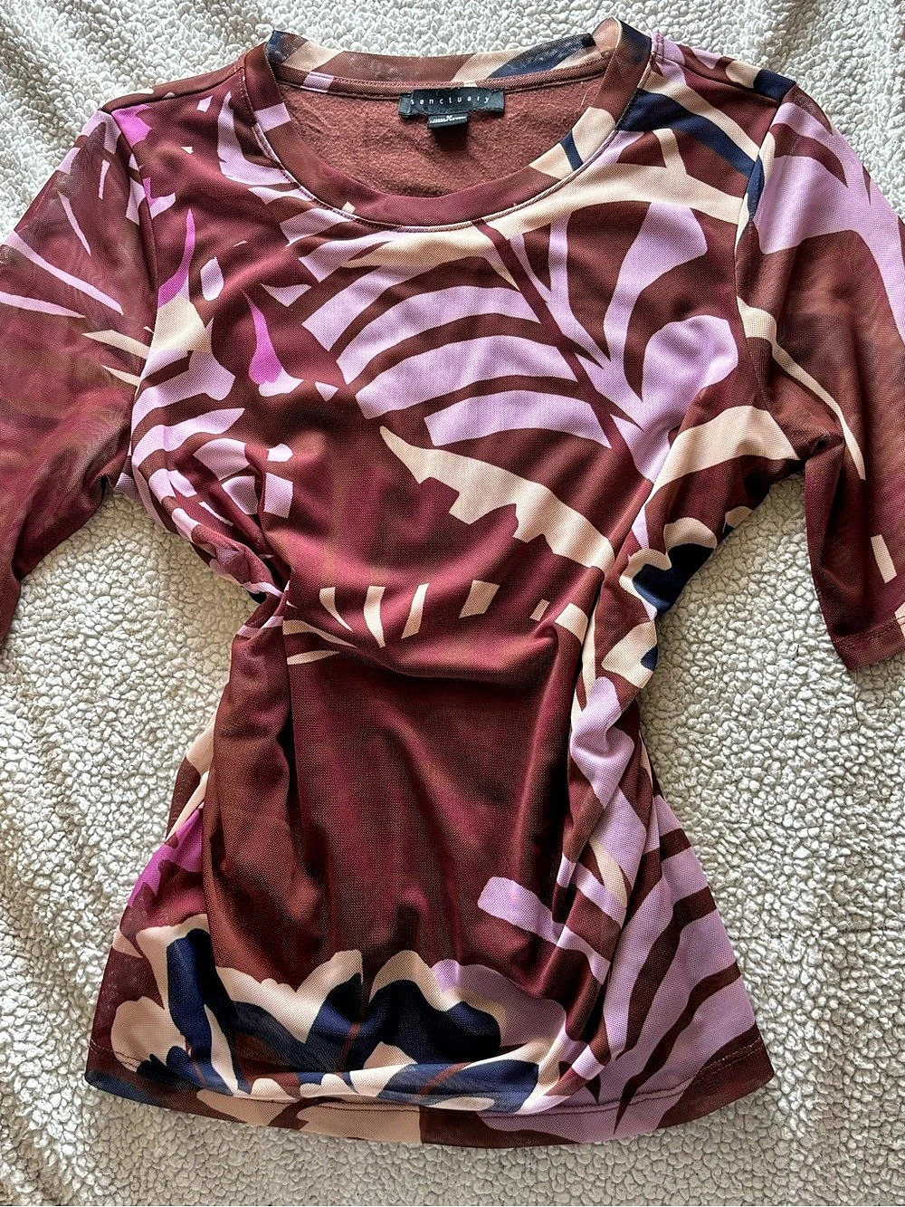 Sanctuary Abstract Short Sleeve Top in Burgundy & Pink Size Medium